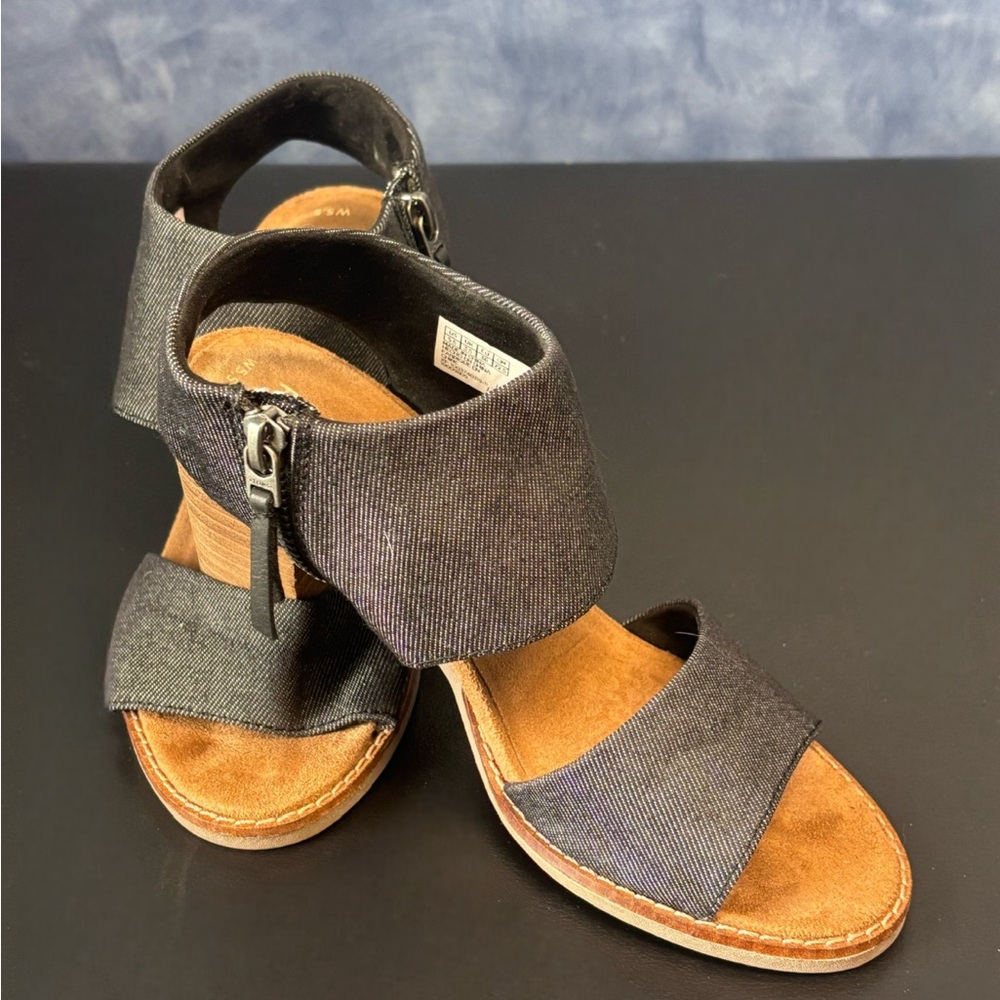 NWOT TOMS Majorca Cutout Sandals Black Denim Women's Size 5.5 - Picture 6 of 13
